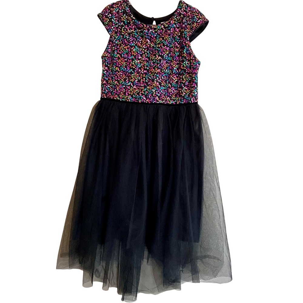 Cat & Jack Girls Sequin Tulle Party Dress Multicolor Black Size L 10/12 Holiday